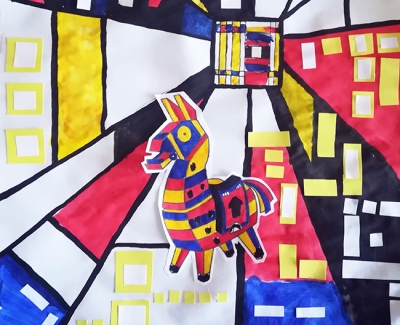 Nico, 10 Jahre, Malen nach Piet Mondrian
