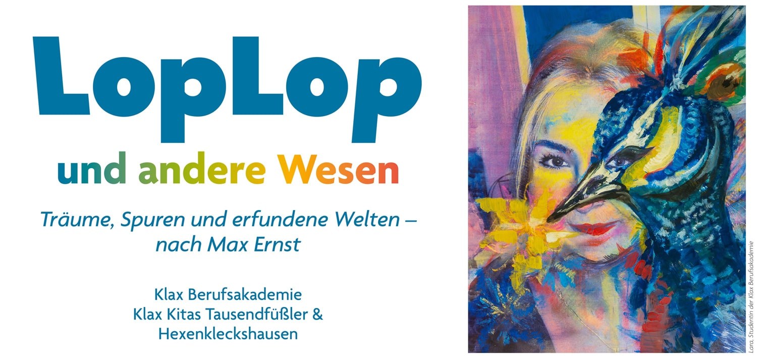 Das Bild zeigt eine farbenfrohe mit Acryl gemalte Frau, Ihr zweites Auge ist gleichzeitig das Auge eines Pfaus, welcher vor der Frau halbseitig positioniert gemalt wurde.