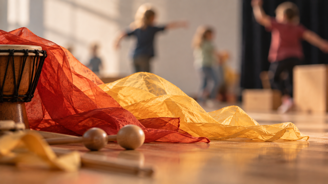Kinder proben eine Theateraufführung